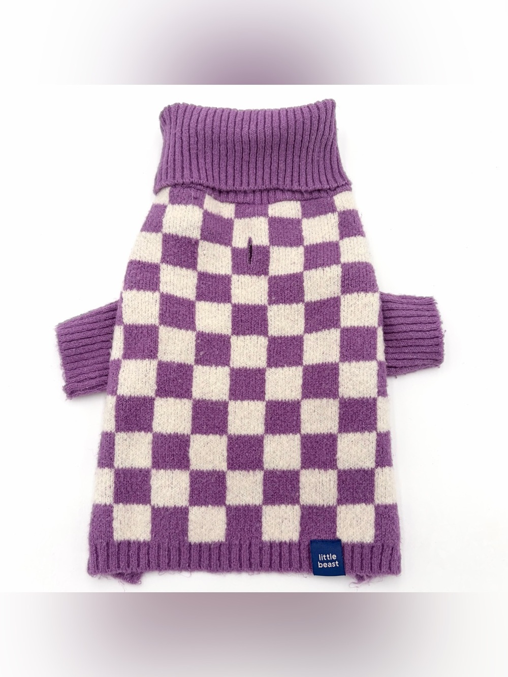 Little Beast Meet the Parents Dog Sweater Purple and White Check Size S